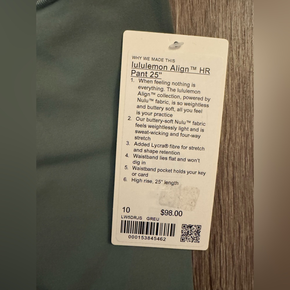 New Lululemon Align high rise pant 25” Light Green. Grey Eucalyptus.Size 10. - Picture 4 of 9